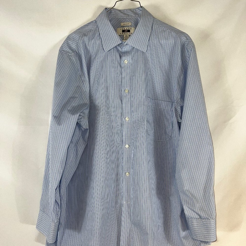 Joseph Abboud Mens Dress Shirt Size 17.5 32/33, Blue/Whitye/Purple pattern